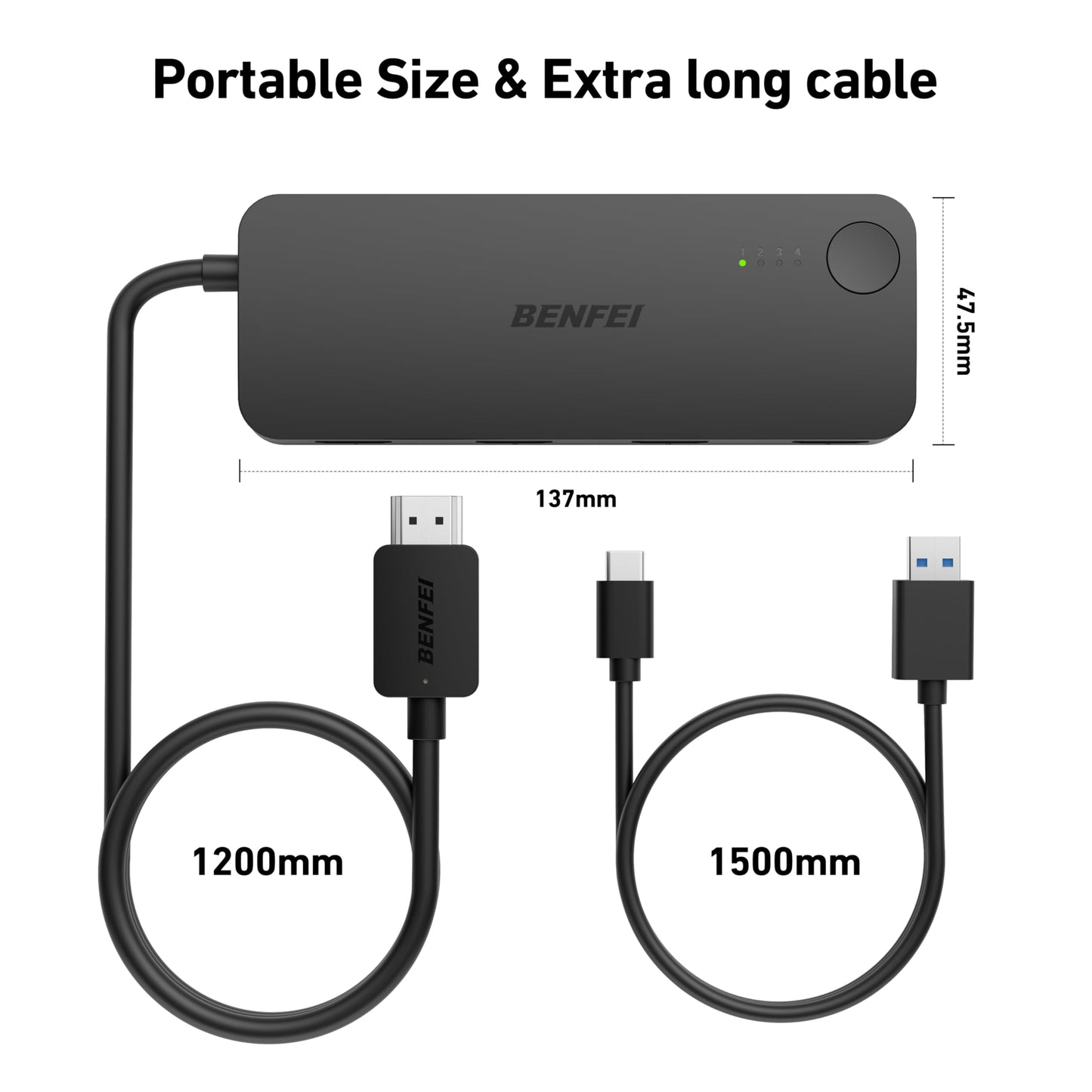 BENFEI HDMI Switch 4 in 1 Out 4K@60Hz, 2K@144Hz, HDCP 2.3 【with Adaptive Equalization Support 30ft HDMI Transmit】 Compatible for PS5/4, Xbox, Roku, FireStick, Switch