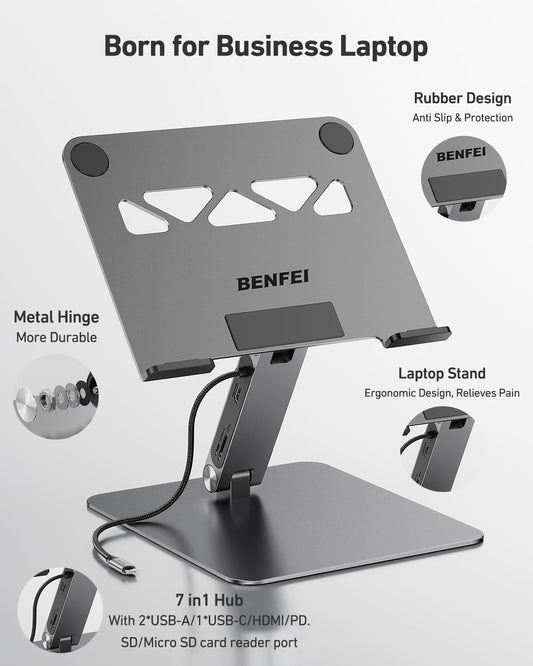 BENFEI Laptop Stand with USB C 7 in 1 Docking Station,HDMI 4K@60Hz,1*SD 1*Micro SD,100W Power Delivery,10Gbps 1*USB C 3.2 and 2*USB A 3.2 Compatible with MacBook Pro/Air, iPad Pro, XPS, Thinkpad