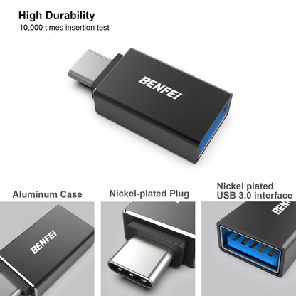 BENFEI USB C to USB 3.0 Adapter, 3 Pack USB C to One Male to Female Adapter, Compatible with MacBook 2018 2017 2016, Samsung Galaxy Note 8, Galaxy S8 S8+S9, Google Pixel, Nexus, Black 3 Paquet