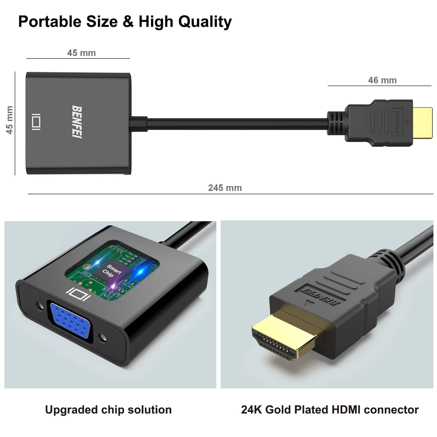 BENFEI HDMI to VGA, Gold-Plated HDMI to VGA Adapter (Male to Female) Compatible for Computer, Desktop, Laptop, PC, Monitor, Projector, HDTV, Chromebook, Raspberry Pi, Roku, Xbox and More - Black 1
