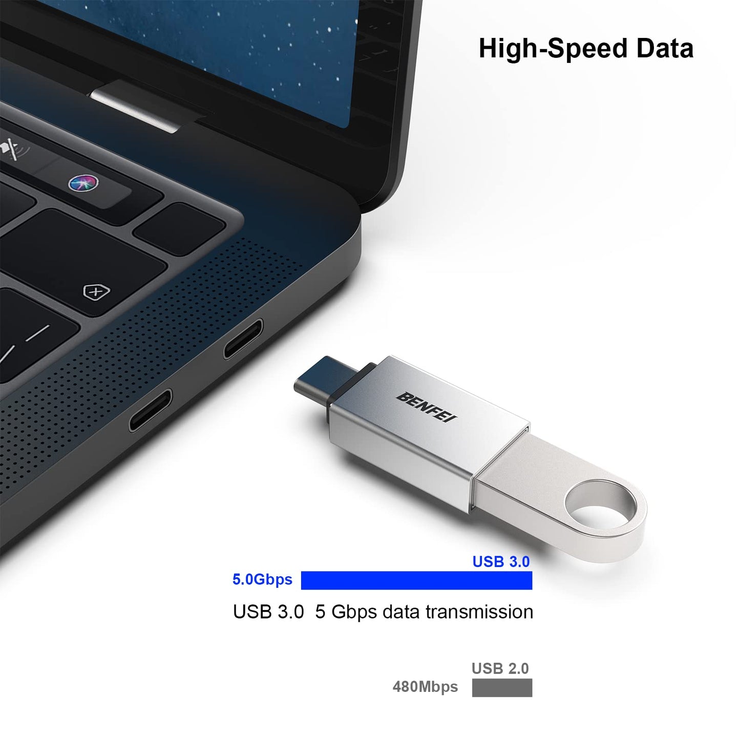 BENFEI USB C to USB 3.0 Adapter, 3 Pack USB C to A Male to Female Adapter Compatible with iPhone 15 Pro/Max, MacBook Pro/Air 2023, iPad Pro, iMac, S23, XPS 17, Surface Book 3 and More - Silver