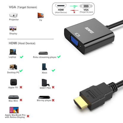 BENFEI HDMI to VGA, Gold-Plated HDMI to VGA Adapter (Male to Female) Compatible for Computer, Desktop, Laptop, PC, Monitor, Projector, HDTV, Chromebook, Raspberry Pi, Roku, Xbox and More - Black 1