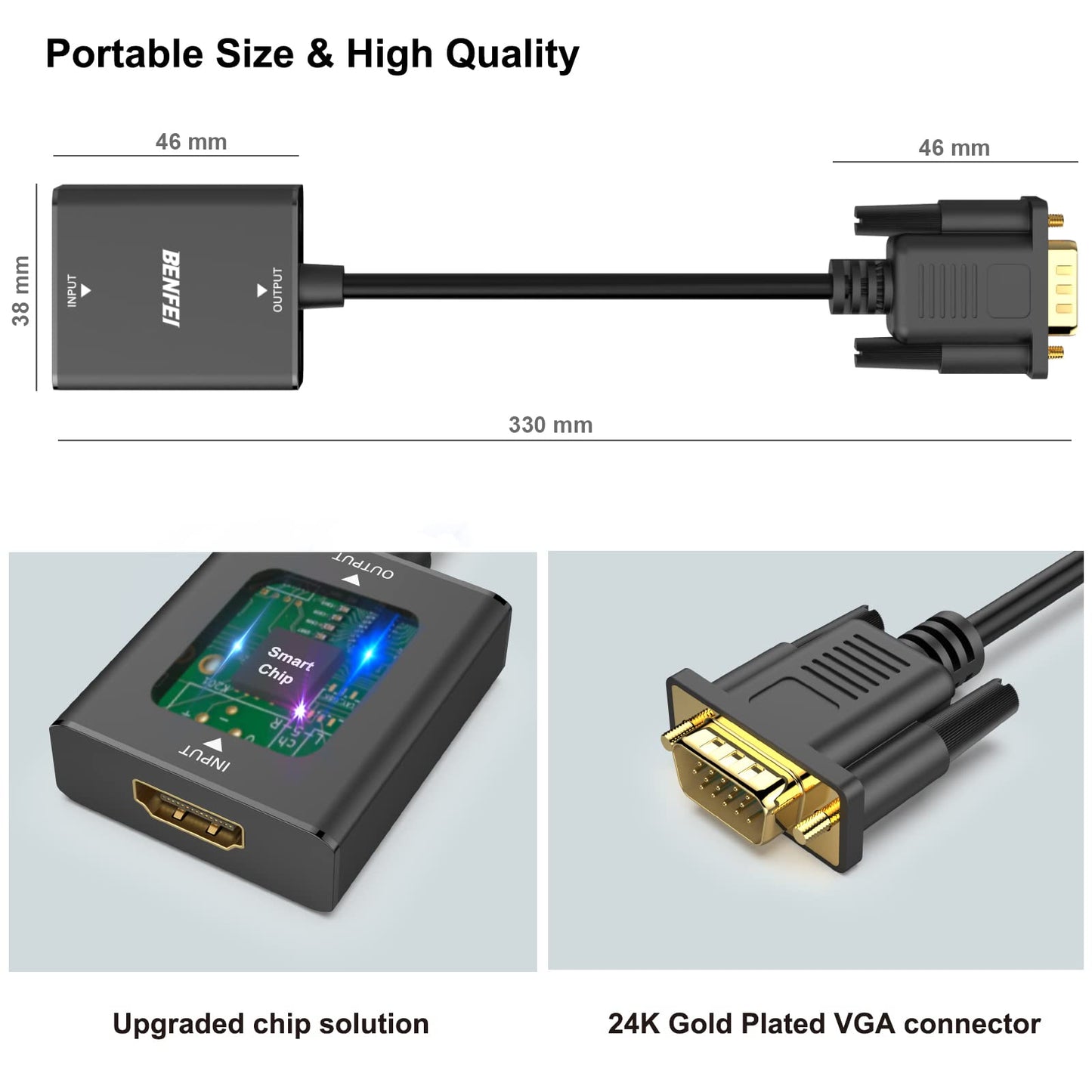 BENFEI HDMI to VGA, Uni-Directional HDMI Computer to VGA Monitor Adapter (Female to Male) with 3.5mm Audio Jack Compatible with TV Stick, Computer, Desktop, Laptop, PC, Monitor, Projector, Roku, Xbox 1 PACK
