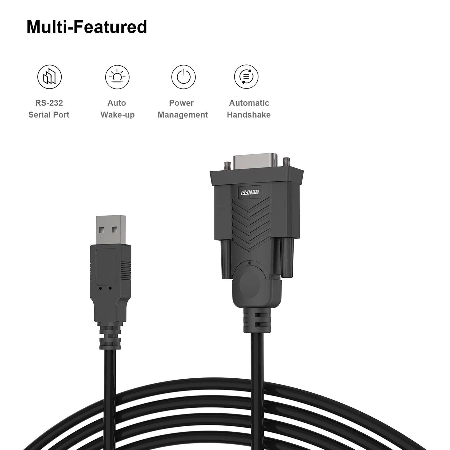 BENFEI USB to Serial Adapter, USB to RS-232 Male (9-pin) DB9 Serial Cable, Prolific Chipset, Windows 11/10/8.1/8/7, Mac OS X 10.6 and Above, 1.8M（Not VGA） Male Screw