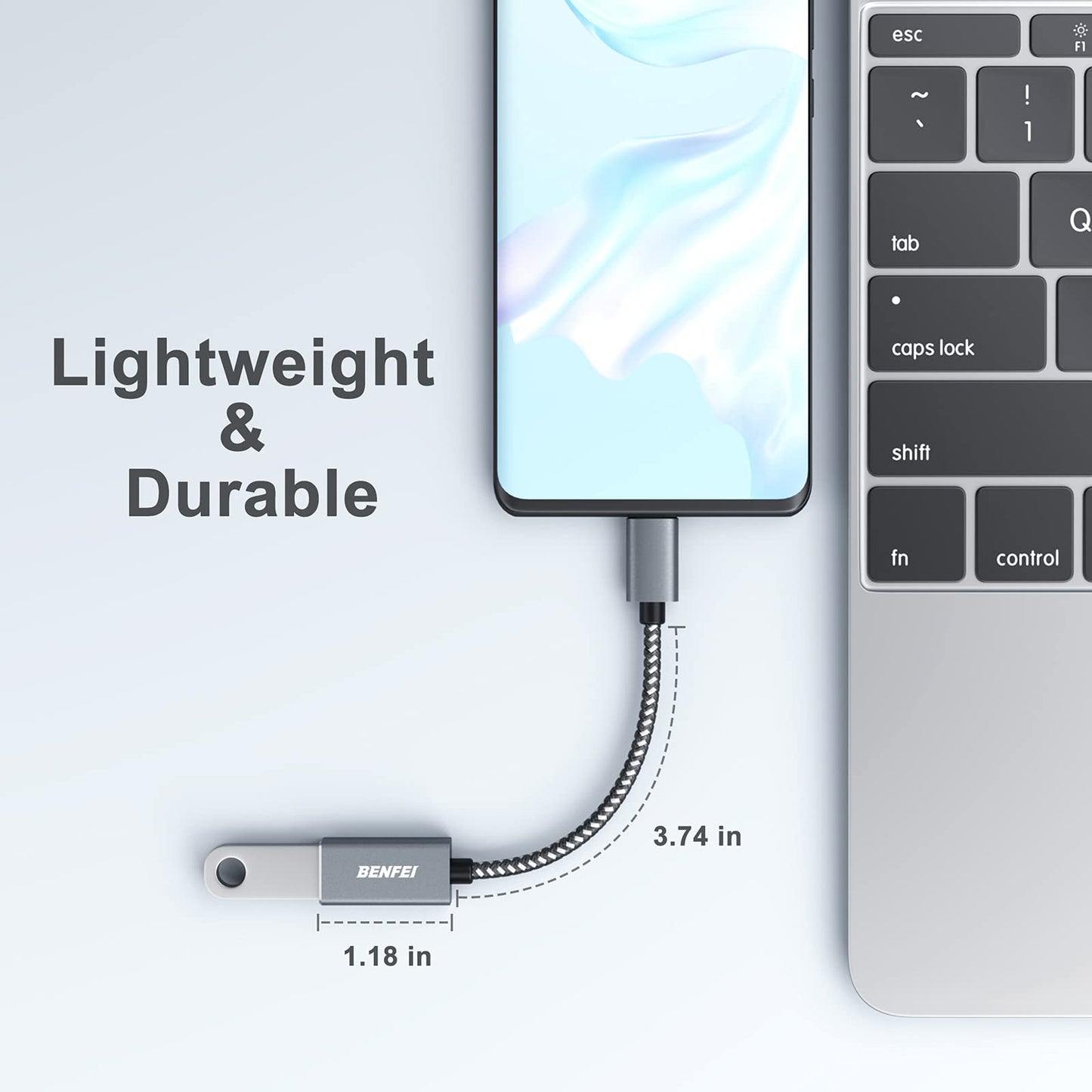 BENFEI USB C to USB 3.0 Adapter, 2 Pack USB C to A Male to Female Adapter Compatible with iPhone 15 Pro/Max, MacBook Pro/Air 2023, iMac, S23, XPS 17 Grey