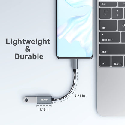 BENFEI USB C to USB 3.0 Adapter, 2 Pack USB C to A Male to Female Adapter Compatible with iPhone 15 Pro/Max, MacBook Pro/Air 2023, iMac, S23, XPS 17 Grey