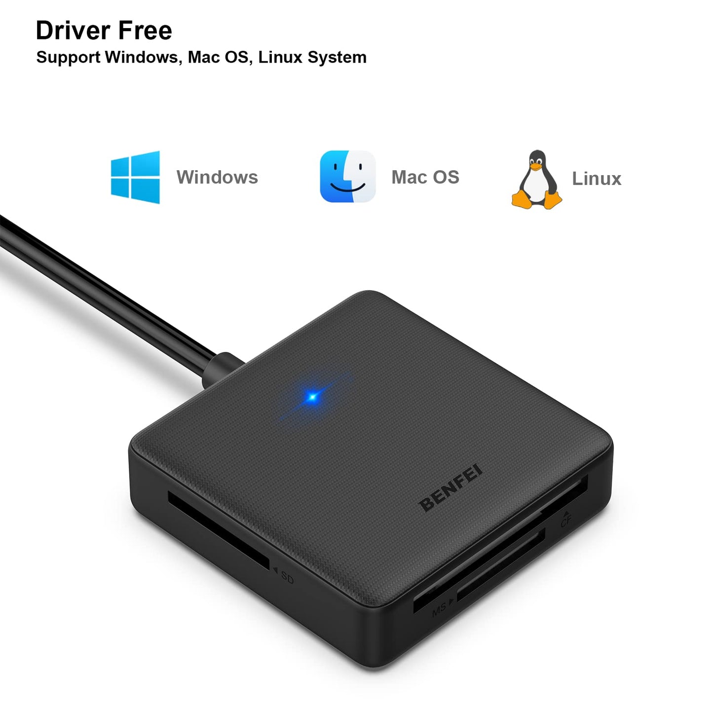 Memory Card Reader, BENFEI 4in1 USB USB-C to SD Micro SD MS CF Card Reader Adapter Compatible with iPhone 15 Pro/Max, MacBook Pro/Air 2023, iPad Pro, iMac, S23, XPS 17, Surface Book 3 and More