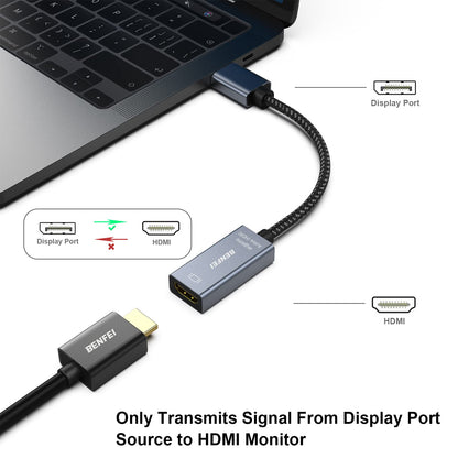 BENFEI Active DisplayPort to HDMI, DP to HDMI Adapter(4K@60Hz) Compatible with HP, ThinkPad, AMD, NVIDIA, Desktop and More - Male to Female, Space Gray 4K@60Hz 1 PACK