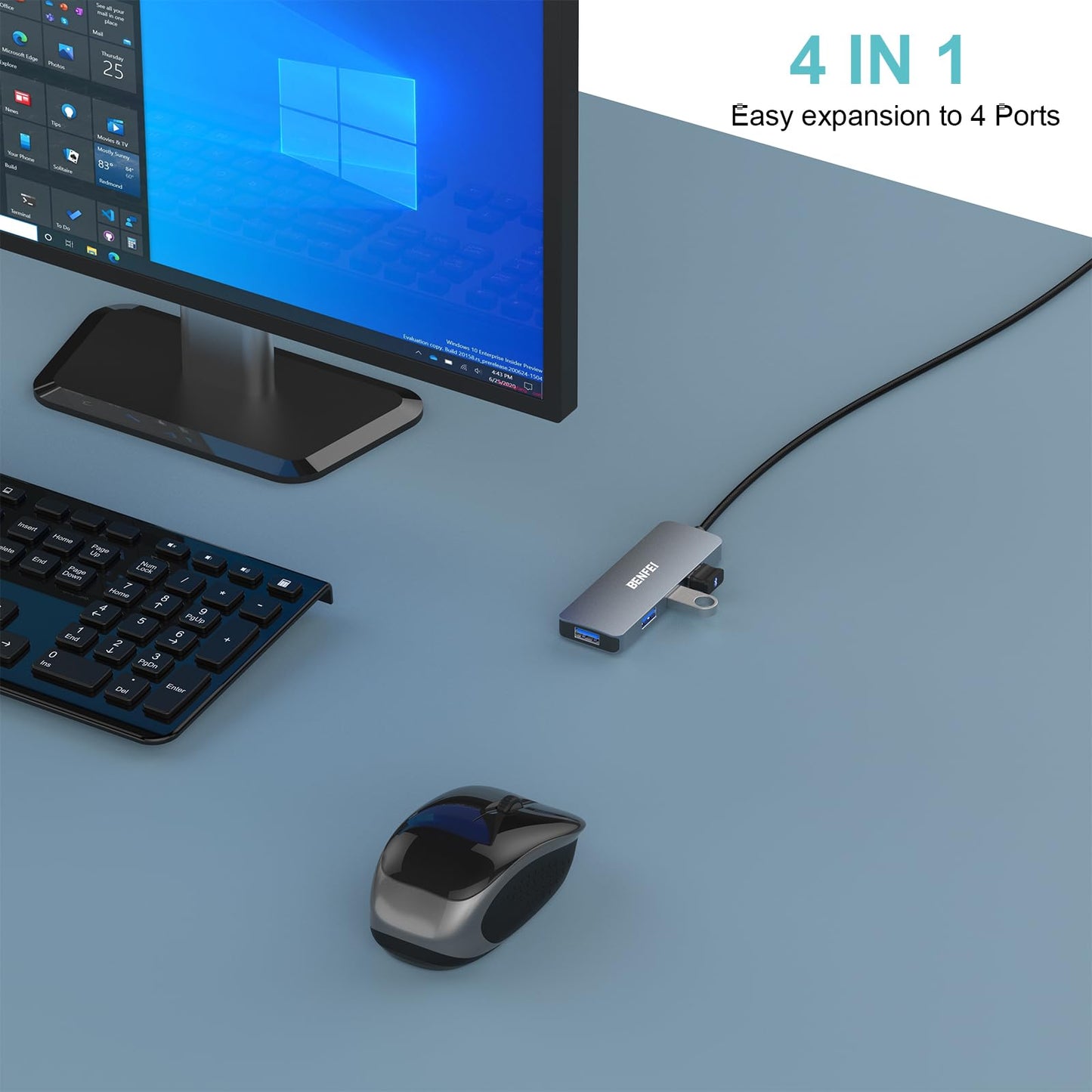 BENFEI USB 3.0 Hub 4-Port, Ultra-Slim USB Hub with 3 ft Extended Cable, Compatible for MacBook, Mac Pro, Mac Mini, iMac, Surface Pro, XPS, PC, Flash Drive, Mobile HDD 3 Feet Gray