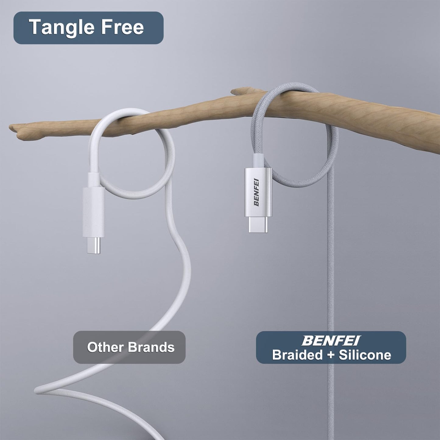 BENFEI 100W USB C Fast Charging Cable(3.3ft), Tangle-Free Silicone USB-C Cable Aluminum Shell, Woven Design for iPhone 15/15Pro/15Plus/15ProMax MacBook Pro/iPad Pro/Air 4,Samsung Galaxy S23+/S23