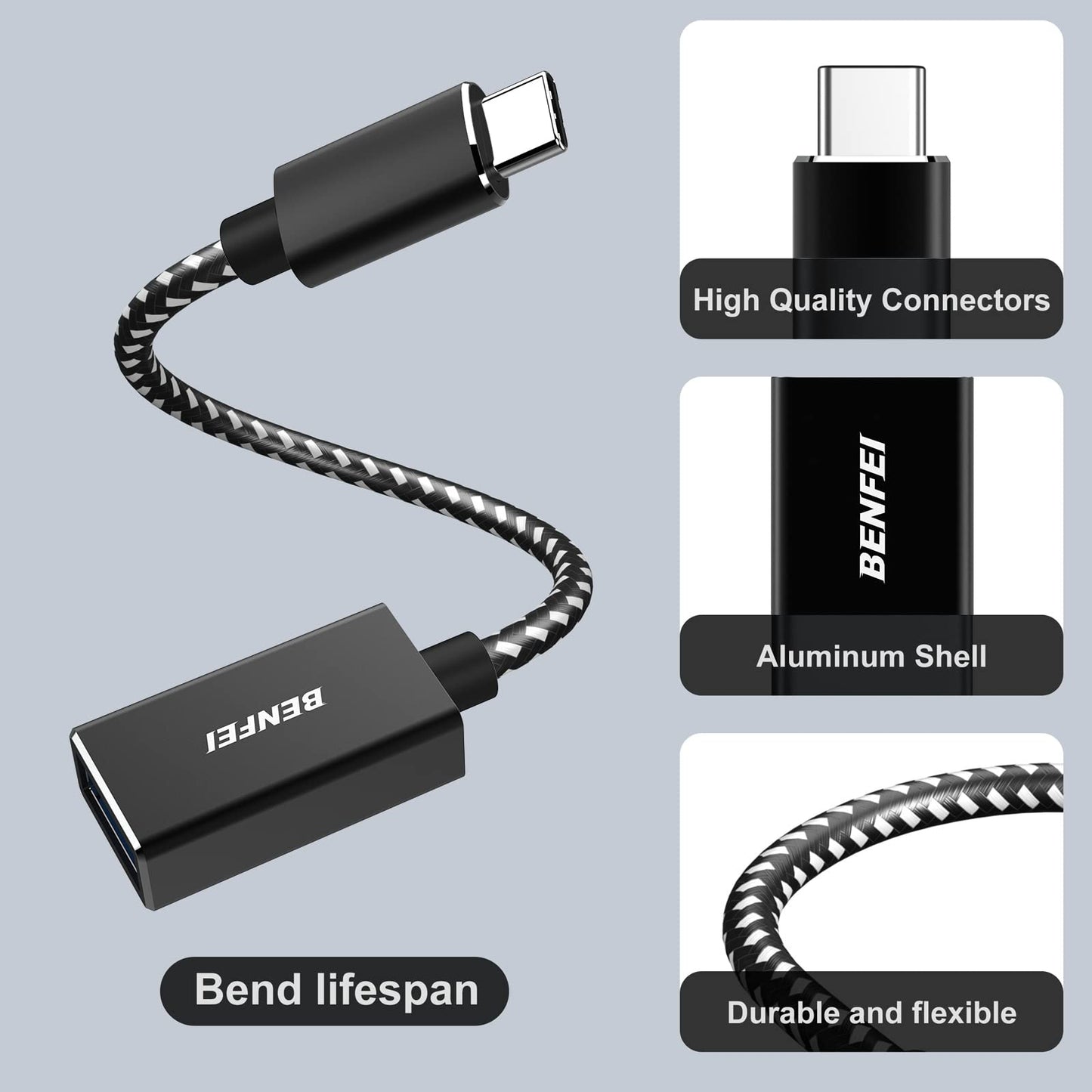 BENFEI USB C to USB 3.0 Adapter, 2 Pack USB C to A Male to Female Adapter Compatible with iPhone 15 Pro/Max, MacBook Pro/Air 2023, iPad Pro, iMac, S23, XPS 17, Surface Book 3 and More Black