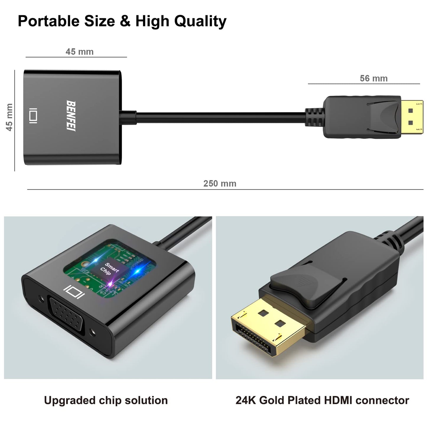 BENFEI DisplayPort to VGA,Gold-Plated Uni-directional DP Computer to VGA Screen Adapter 1080P (Male to Female) Compatible for Lenovo, Dell, HP, ASUS 1 Black