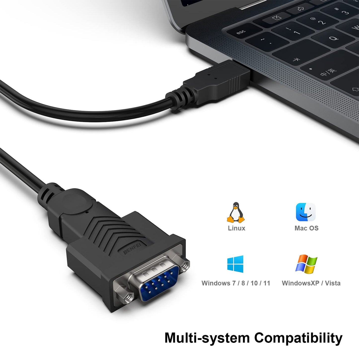 BENFEI USB to Serial Adapter,6 Feet USB to RS-232 Male (9-pin) DB9 Serial Cable, Prolific Chipset, Windows 11/10/8.1/8/7, Mac OS X 10.6 and Above（Not VGA） Female Screw