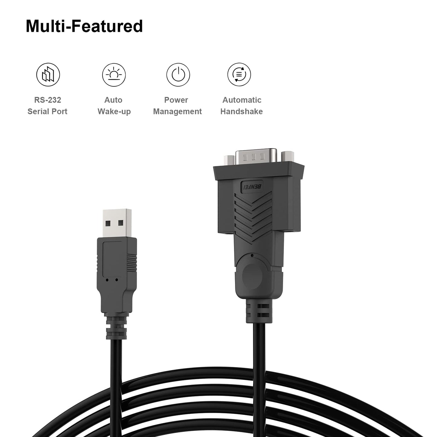 BENFEI USB to Serial Adapter,6 Feet USB to RS-232 Male (9-pin) DB9 Serial Cable, Prolific Chipset, Windows 11/10/8.1/8/7, Mac OS X 10.6 and Above（Not VGA） Female Screw