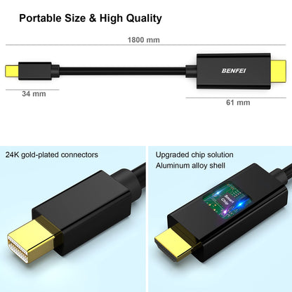 BENFEI 4K Mini DisplayPort to HDMI Cable, Mini DP to HDMI 6 Feet Cable (Thunderbolt Compatible) with MacBook Air/Pro, Surface Pro/Dock, Monitor, Projector Black 1