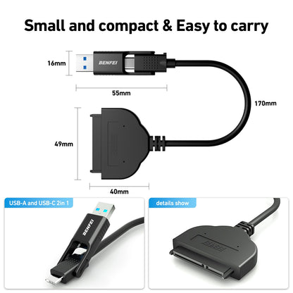 BENFEI SATA to USB Cable, 2in1 USB-C/USB 3.0 to SATA III Hard Driver Adapter Compatible for 2.5 inch HDD and SSD USB to 2.5 SSD HDD