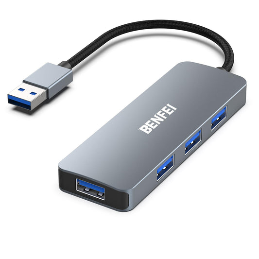 BENFEI USB 3.0 Hub, 4 Ports USB A Splitter Ultra-Slim USB Expander for Mouse, Keyboard, Flash Drive, U Disk, Printer Compatible with Laptop, Desktop PC, Xbox, PS5, and More 0.3 Feet Gray