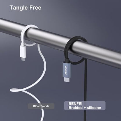 BENFEI USB C Fast Charging Cable(100W 6.6ft), Tangle-Free Silicone USB C Cable, Woven Design Aluminum Shell, for iPhone 15/15Pro/15Plus/15ProMax MacBook Pro/iPad Pro/Air 4,Samsung Galaxy S23+/S23