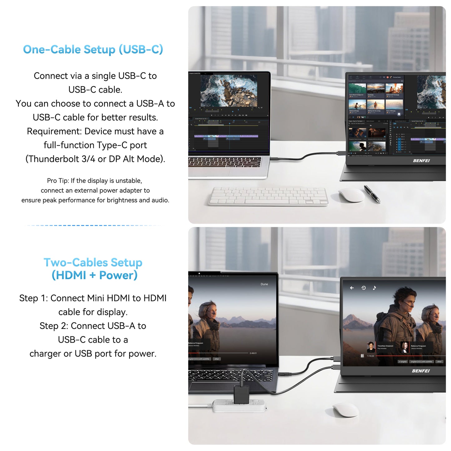 BENFEI Portable Monitor 15.6'', FHD 1080P HDMI USB-C Gaming Display, Ultra-Slim IPS HDR Screen w/Smart Cover & Speakers, Plug & Play External Monitor for Laptop PC Phones Tablet PS5/4 Xbox Switch