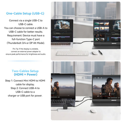 BENFEI Portable Monitor 15.6'', FHD 1080P HDMI USB-C Gaming Display, Ultra-Slim IPS HDR Screen w/Smart Cover & Speakers, Plug & Play External Monitor for Laptop PC Phones Tablet PS5/4 Xbox Switch