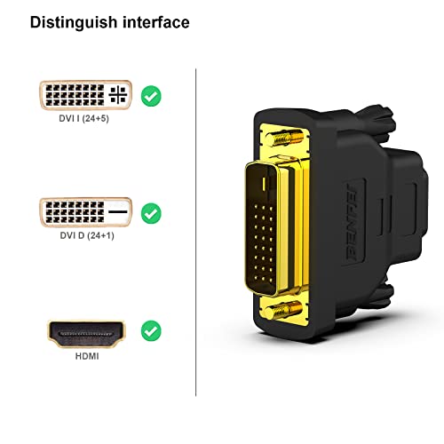 BENFEI DVI to HDMI, Bidirectional DVI (DVI-D) to HDMI Male to Female Adapter with Gold-Plated Cord 2 Pack