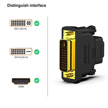 BENFEI DVI to HDMI, Bidirectional DVI (DVI-D) to HDMI Male to Female Adapter with Gold-Plated Cord 2 Pack