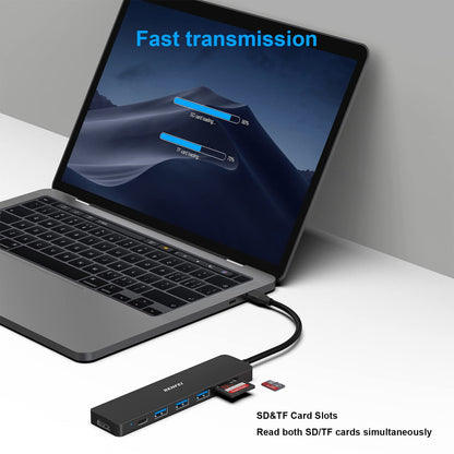 BENFEI USB C HUB 7in1, USB C HUB Multiport Adapter with USB-C to HDMI, USB-C to SD/TF Card Reader/3*USB 3.0/60W Power Delivery, Compatible with iPhone 15 Pro/Max, MacBook, iPad Pro, iMac, S23, XPS17 Black