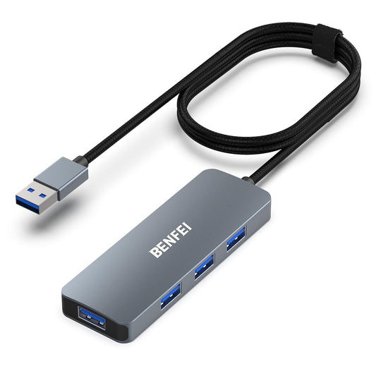 BENFEI USB 3.0 Hub 4-Port, Ultra-Slim USB Hub with 3 ft Extended Cable, Compatible for MacBook, Mac Pro, Mac Mini, iMac, Surface Pro, XPS, PC, Flash Drive, Mobile HDD 3 Feet Gray