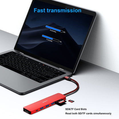 BENFEI USB C HUB 7in1, USB C HUB Multiport Adapter with USB-C to HDMI, USB-C to SD/TF Card Reader/3*USB 3.0/60W Power Delivery, Compatible with iPhone 15 Pro/Max, MacBook, iPad Pro, iMac, S23, XPS17 Red