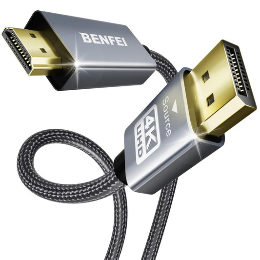 BENFEI 4K DisplayPort to HDMI 6 Feet Cable[Aluminum Shell, Nylon Braided], Uni-Direction DP 1.2 Computer to HDMI 1.4 Screen Cable Compatible with HP, ThinkPad, AMD, NVIDIA, Desktop and More