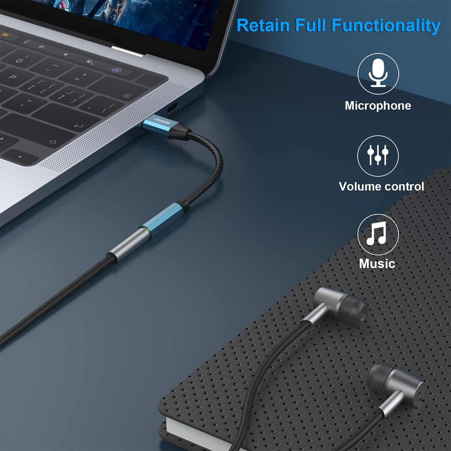 BENFEI USB C to Audio Jack Adapter with DAC chipset, USB-C to 3.5mm Female Headphone Compatible with iPhone 15 Pro Max/15 Pro/15, Samsung Galaxy S24/S23/S22/S21 Ultra, iPad Pro, Pixel 8 Grey