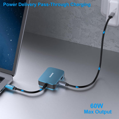 BENFEI USB C HUB 4in1, USB Type-C to HDMI VGA Adapter, USB C to USB Adapter, USB Type-C Power Delivery, Compatible with iPhone 15 Pro/Max, MacBook Pro/Air 2023, iPad Pro, iMac, S23, XPS 17 Blue