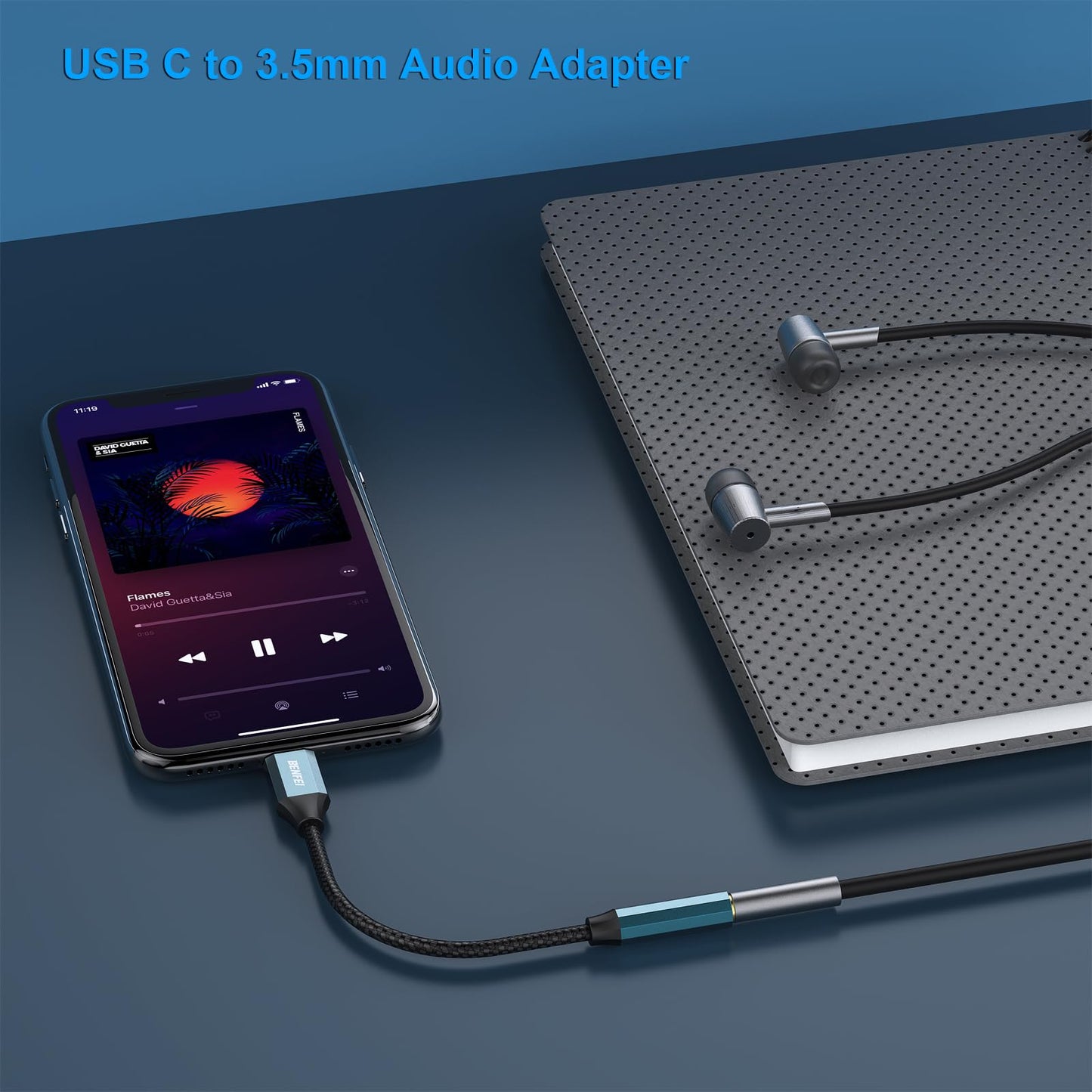 BENFEI USB C to Audio Jack Adapter with DAC chipset, USB-C to 3.5mm Female Headphone Compatible with iPhone 15 Pro Max/15 Pro/15, Samsung Galaxy S24/S23/S22/S21 Ultra, iPad Pro, Pixel 8 Grey