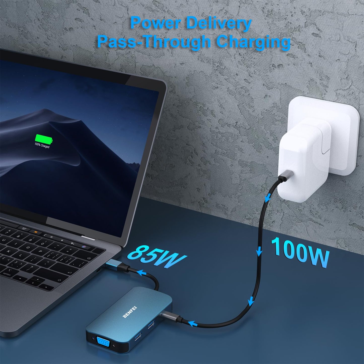 BENFEI USB C MST HUB 8in1 with USB-C to 2*HDMI/1*VGA, to 3*USB 3.0/100W Power Delivery/3.5mm Aux Audio, Compatible with iPhone 15 Pro/Max, MacBook Pro 2023/2022/2021/2020, Surface Book and More