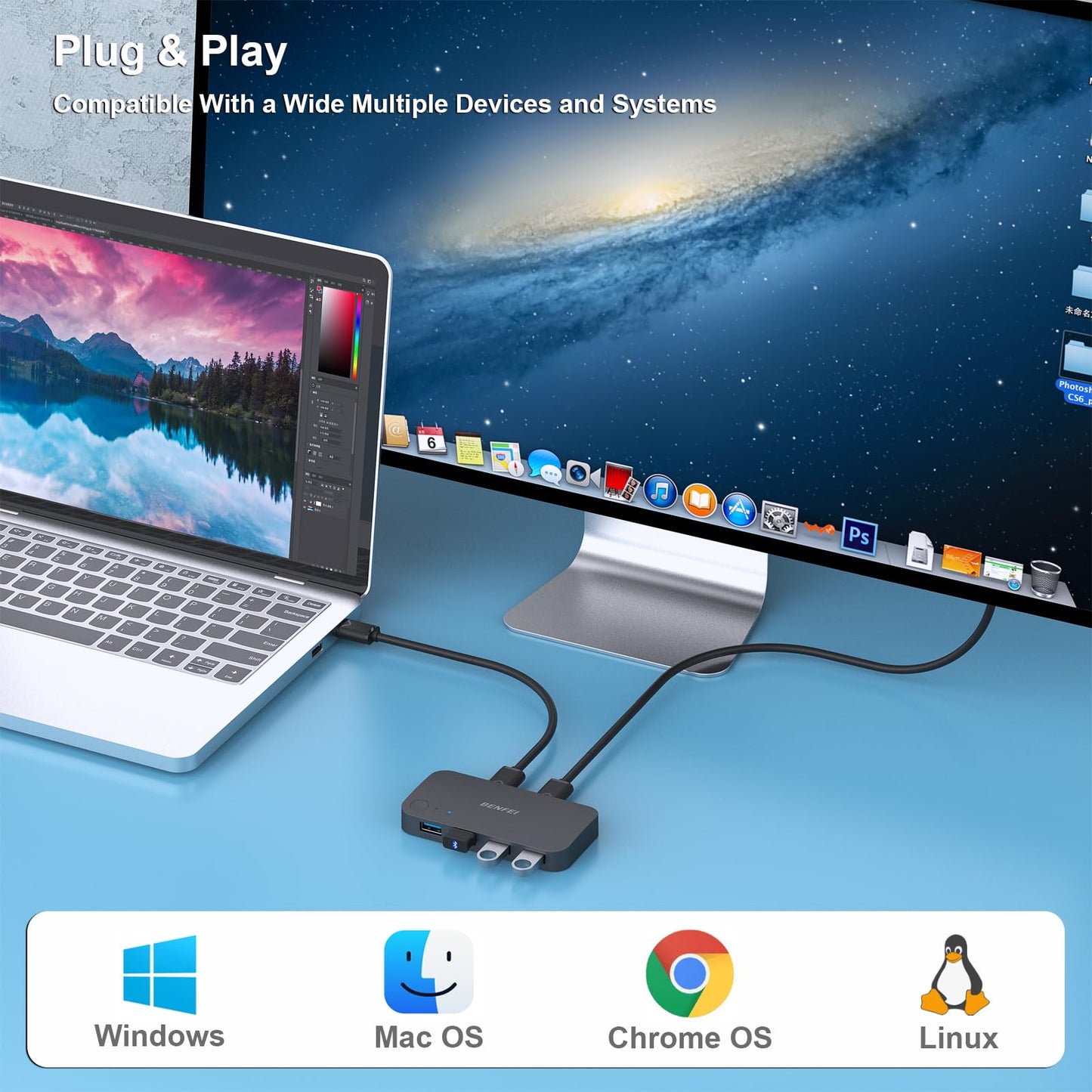 USB 3.0 Switch, USB Switcher 2 Computers Share 4 USB for PC Mouse Keyboard Printer Scanner, USB KVM Switch Selector Compatible with Windows, Mac, Linux