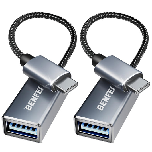 BENFEI USB C to USB 3.0 Adapter, 2 Pack USB C to A Male to Female Adapter Compatible with iPhone 15 Pro/Max, MacBook Pro/Air 2023, iMac, S23, XPS 17 Grey