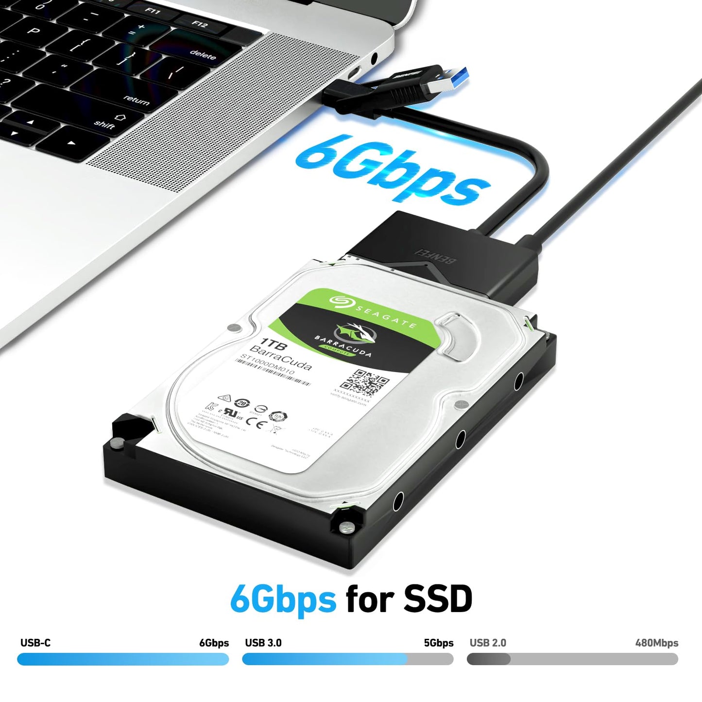 BENFEI SATA to USB 3.0 Cable, USB 3.0 to SATA III Hard Drive Adapter Compatible for 2.5 3.5 Inch HDD/SSD Hard Drive Disk with 12V/2A Power Adapter, Support UASP USB to 2.5 3.5 SSD HDD