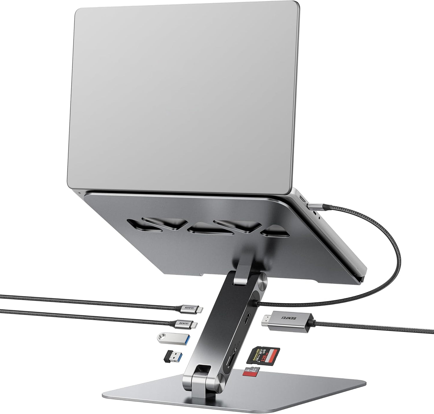 BENFEI Laptop Stand with USB C 7 in 1 Docking Station,HDMI 4K@60Hz,1*SD 1*Micro SD,100W Power Delivery,10Gbps 1*USB C 3.2 and 2*USB A 3.2 Compatible with MacBook Pro/Air, iPad Pro, XPS, Thinkpad