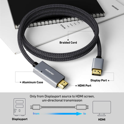 BENFEI 4K DisplayPort to HDMI 6 Feet Cable[Aluminum Shell, Nylon Braided], Uni-Direction DP 1.2 Computer to HDMI 1.4 Screen Cable Compatible with HP, ThinkPad, AMD, NVIDIA, Desktop and More