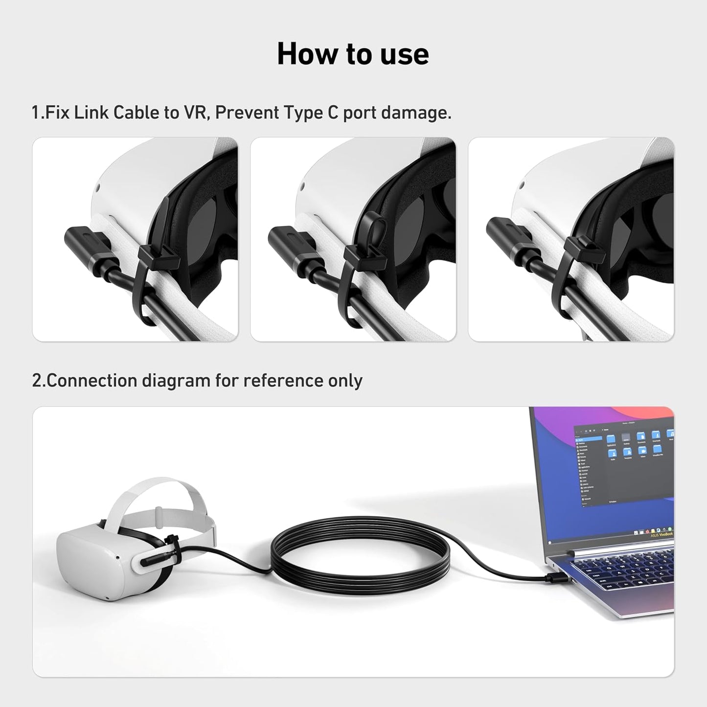 BENFEI Link Cable 16 FT Compatible with Oculus/Meta Quest 3, Quest2/Pro/Pico 4 Accessories and PC/SteamVR, High Speed PC Data Transfer, USB 3.0 to USB C Cable for VR Headset