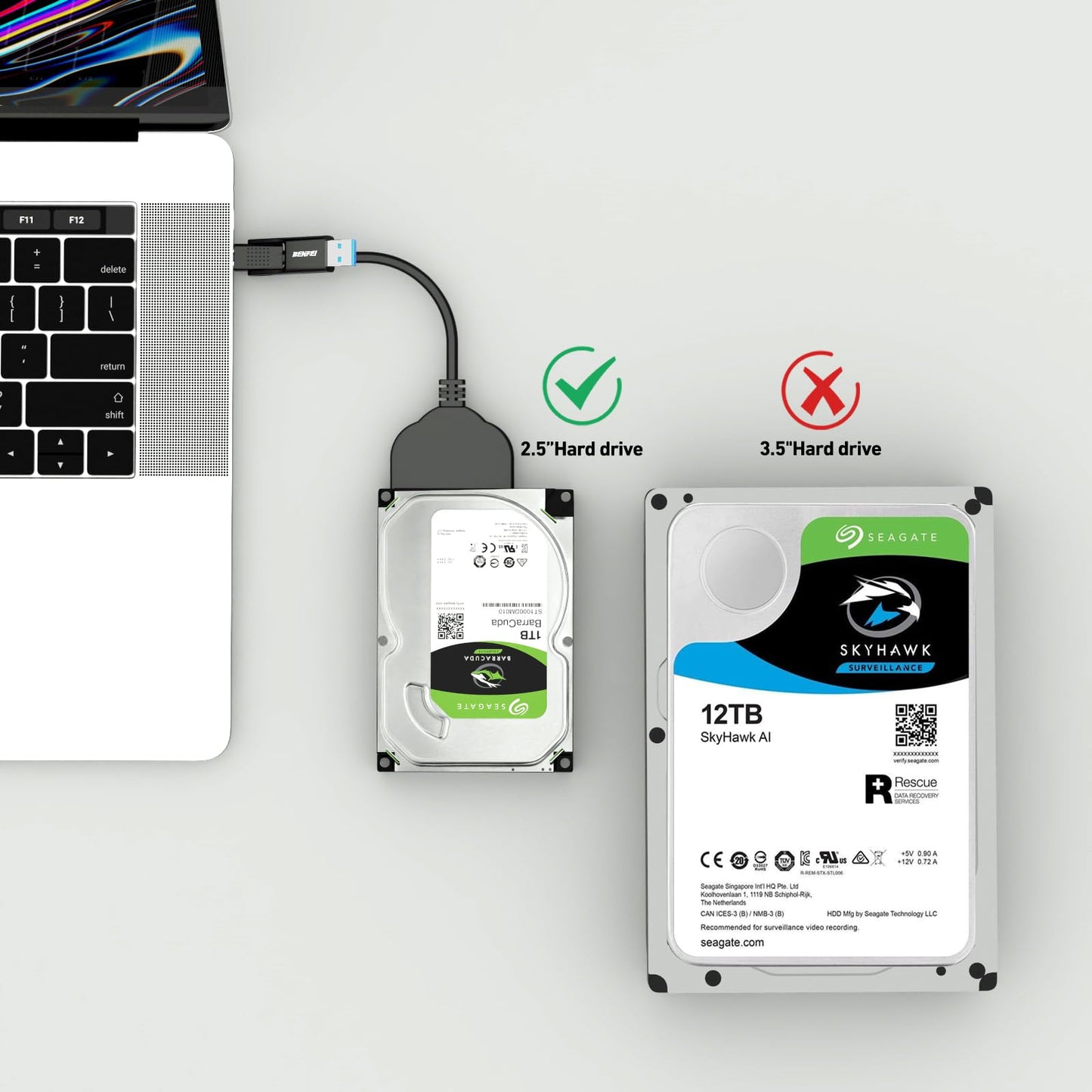 BENFEI SATA to USB Cable, 2in1 USB-C/USB 3.0 to SATA III Hard Driver Adapter Compatible for 2.5 inch HDD and SSD USB to 2.5 SSD HDD