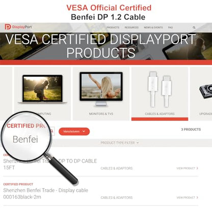 BENFEI 8K DisplayPort to DisplayPort 6 Feet Cable [VESA Certified] Support 8K@60Hz, 4K@144Hz, Aluminum Shell Nylon Braided