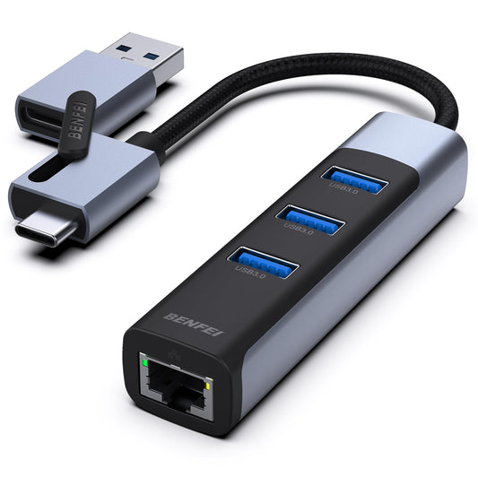 BENFEI USB C to Gigabit Ethernet Adapter, 3-Port USB 3.0 Hub with RJ45 Compatible with MacBook Pro/Air 2023, iPad Pro, iMac, S23, XPS 17, Surface Book 3 and More