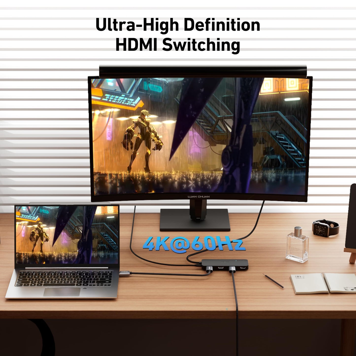 BENFEI HDMI Switch 4 in 1 Out 4K@60Hz, 2K@144Hz, HDCP 2.3 【with Adaptive Equalization Support 30ft HDMI Transmit】 Compatible for PS5/4, Xbox, Roku, FireStick, Switch