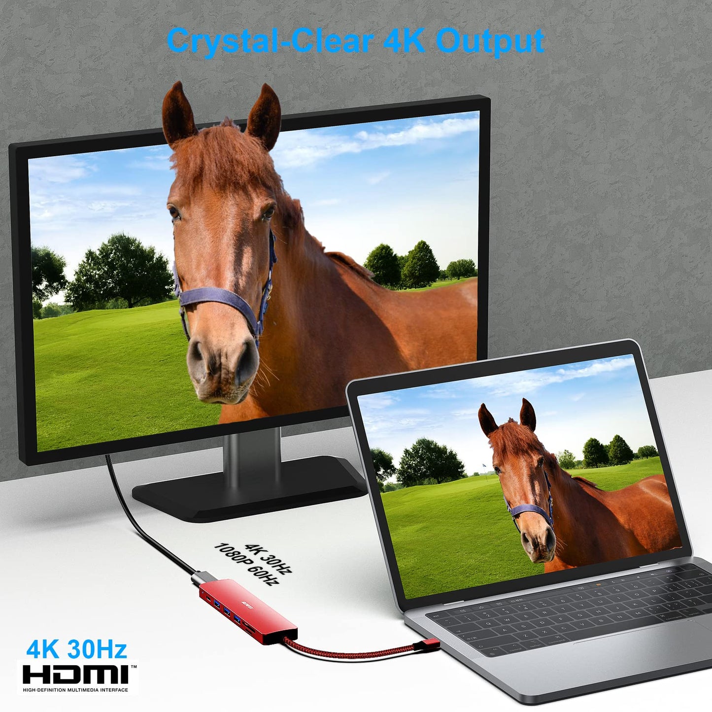 BENFEI USB C HUB 7in1, USB C HUB Multiport Adapter with USB-C to HDMI, USB-C to SD/TF Card Reader/3*USB 3.0/60W Power Delivery, Compatible with iPhone 15 Pro/Max, MacBook, iPad Pro, iMac, S23, XPS17 Red