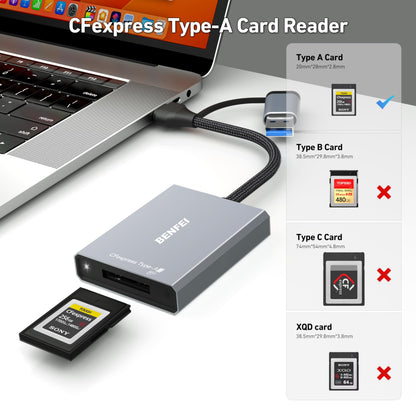 BENFEI CFexpress Type A Card Reader with USB 3.2 (Gen 2) 10Gbps, USB-C&USB-A 2-in-1 Type A CFexpress Adapter, Compatible with Windows/Mac/Linux/Android