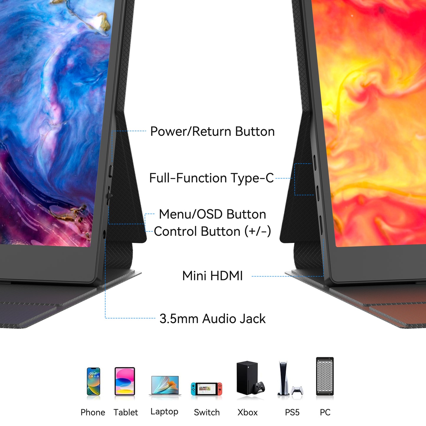 BENFEI Portable Monitor 15.6'', FHD 1080P HDMI USB-C Gaming Display, Ultra-Slim IPS HDR Screen w/Smart Cover & Speakers, Plug & Play External Monitor for Laptop PC Phones Tablet PS5/4 Xbox Switch