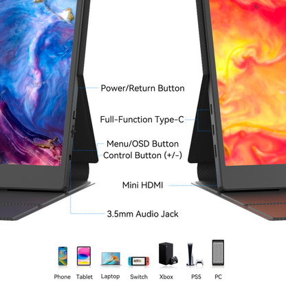 BENFEI Portable Monitor 15.6'', FHD 1080P HDMI USB-C Gaming Display, Ultra-Slim IPS HDR Screen w/Smart Cover & Speakers, Plug & Play External Monitor for Laptop PC Phones Tablet PS5/4 Xbox Switch