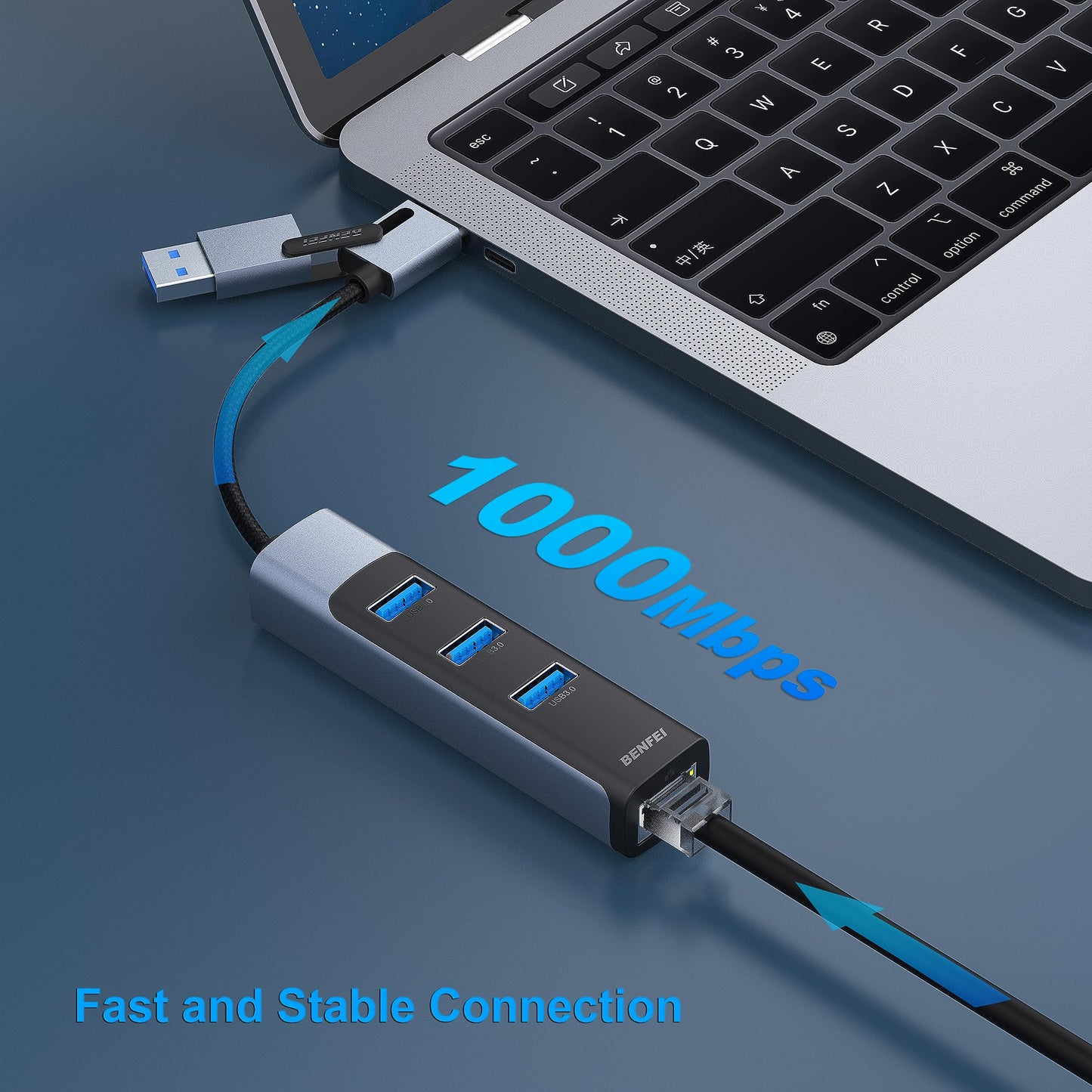BENFEI USB C to Gigabit Ethernet Adapter, 3-Port USB 3.0 Hub with RJ45 Compatible with MacBook Pro/Air 2023, iPad Pro, iMac, S23, XPS 17, Surface Book 3 and More
