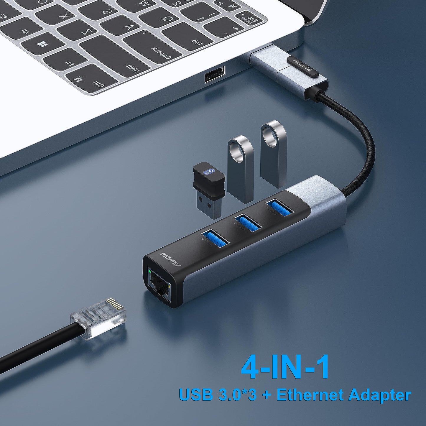 BENFEI USB C to Gigabit Ethernet Adapter, 3-Port USB 3.0 Hub with RJ45 Compatible with MacBook Pro/Air 2023, iPad Pro, iMac, S23, XPS 17, Surface Book 3 and More